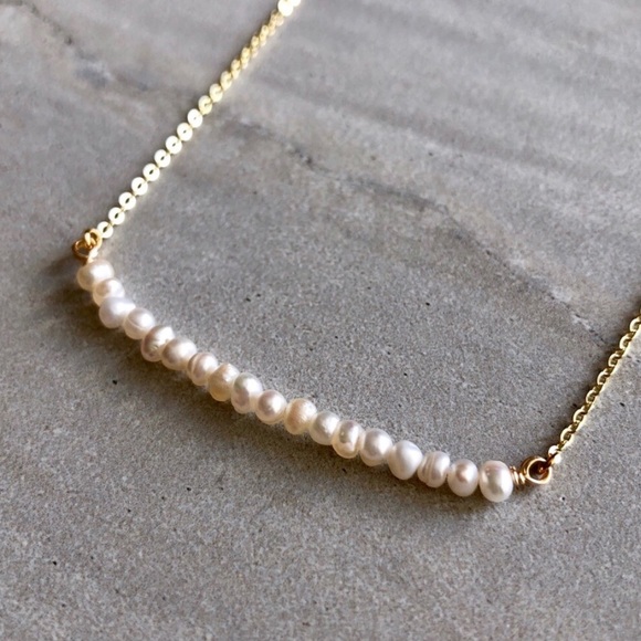 14K Freshwater Pearl Bar Necklace - Picture 3 of 4